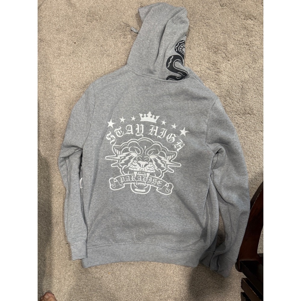 Rebel Minds Mens Stay High Paradise Gray Graphic Zip Hoodie L & Flare Pants XL